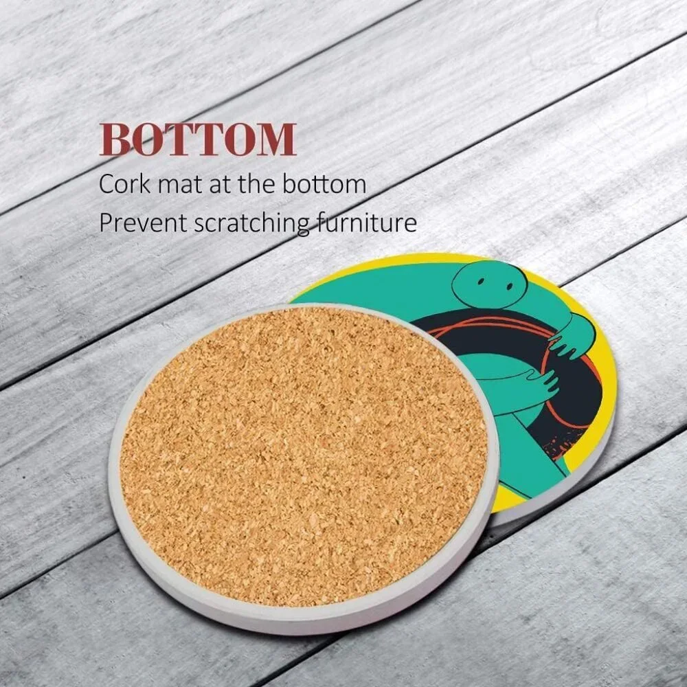 Table Coaster for Drinks Set of 6, Cute Funny Vintage Music Retro Geometric Coff